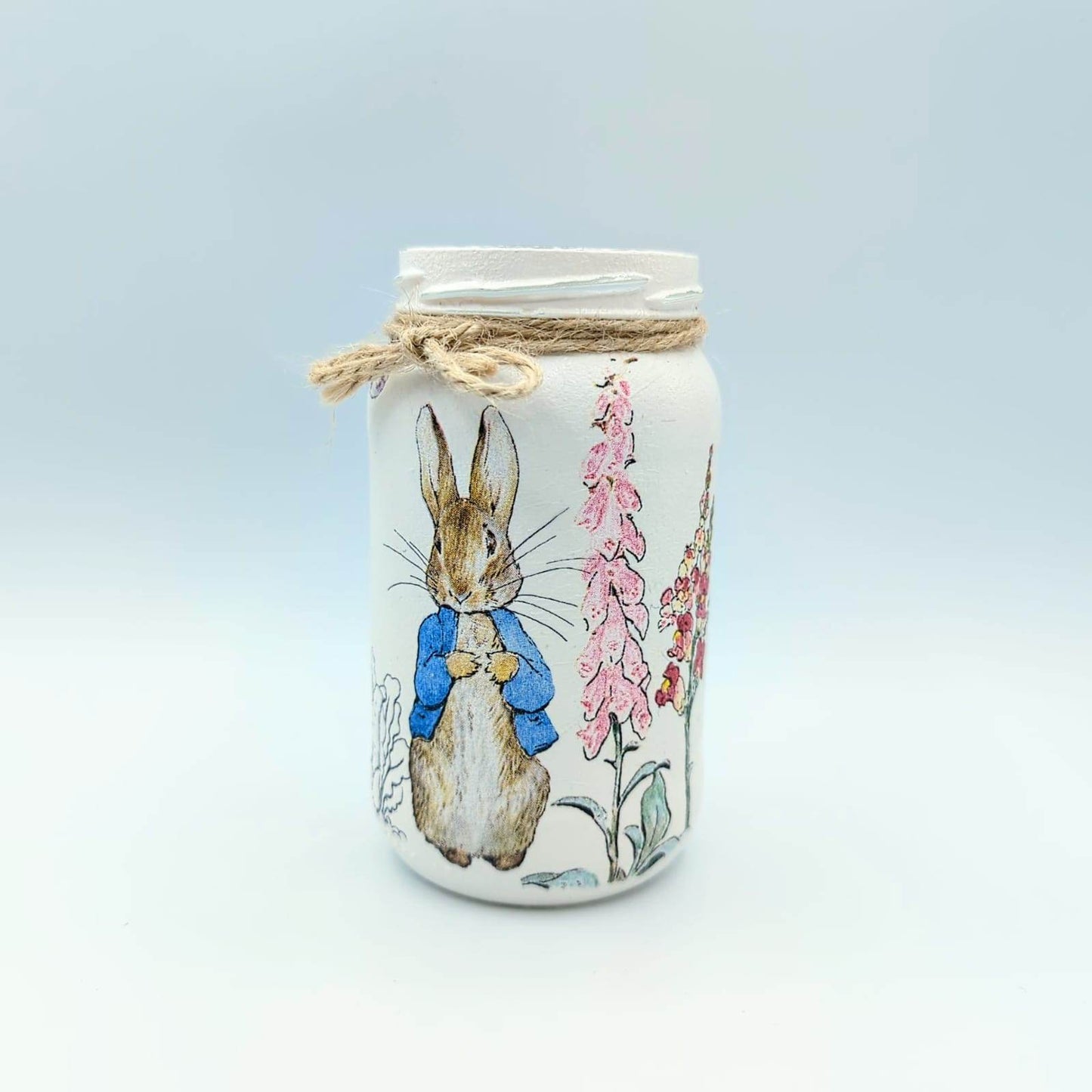Hand decoupaged glass jars