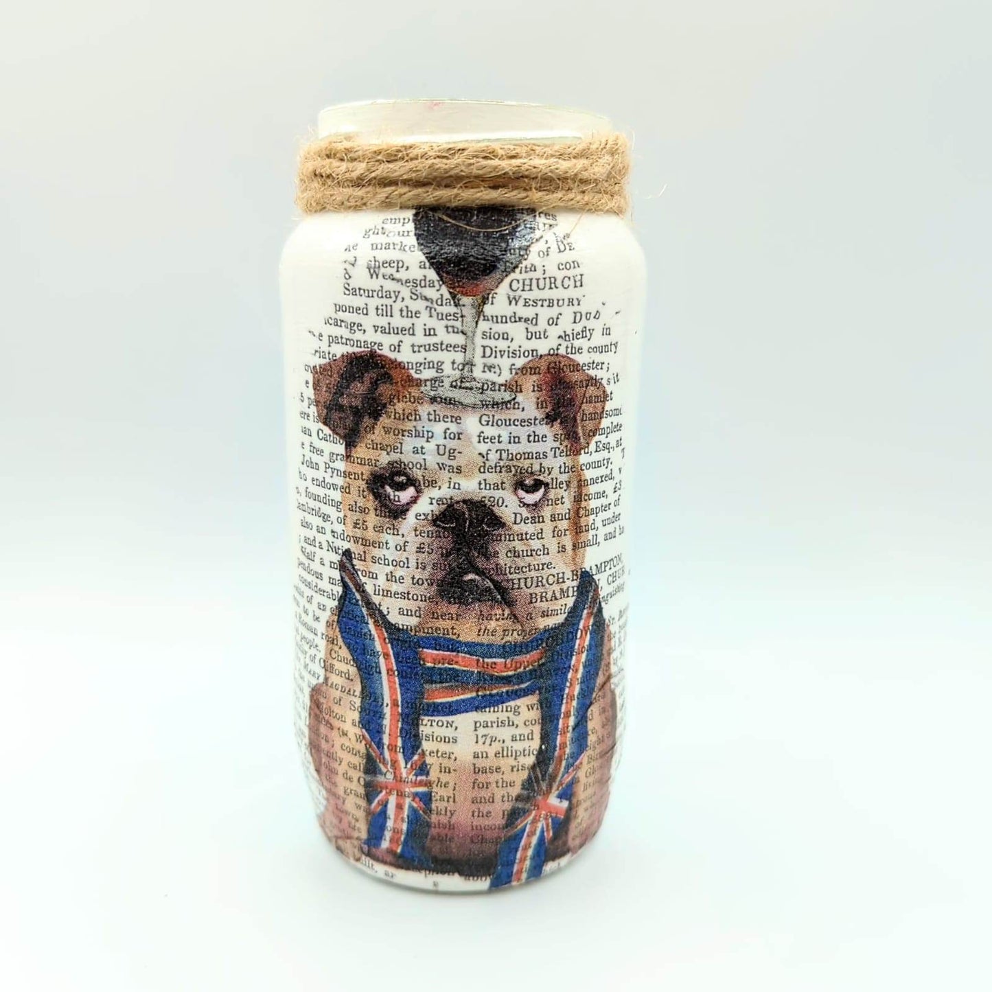 Hand decoupaged glass jars