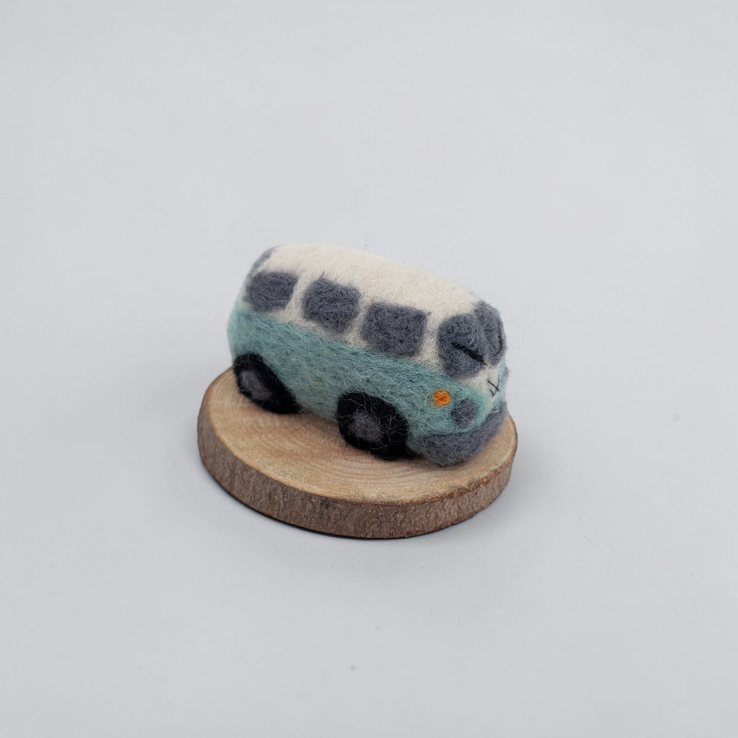 Needle Felted Vintage Camper Bus on Wooden Base | Lin Dean