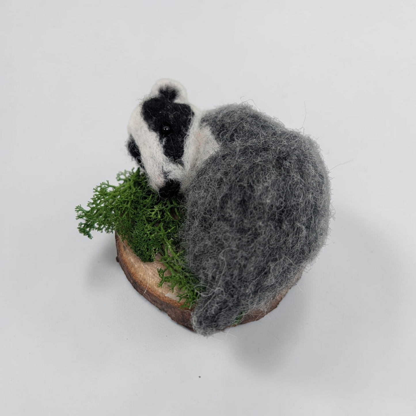 Needle Felted Sleeping Badger on Wooden Base | Lin Dean