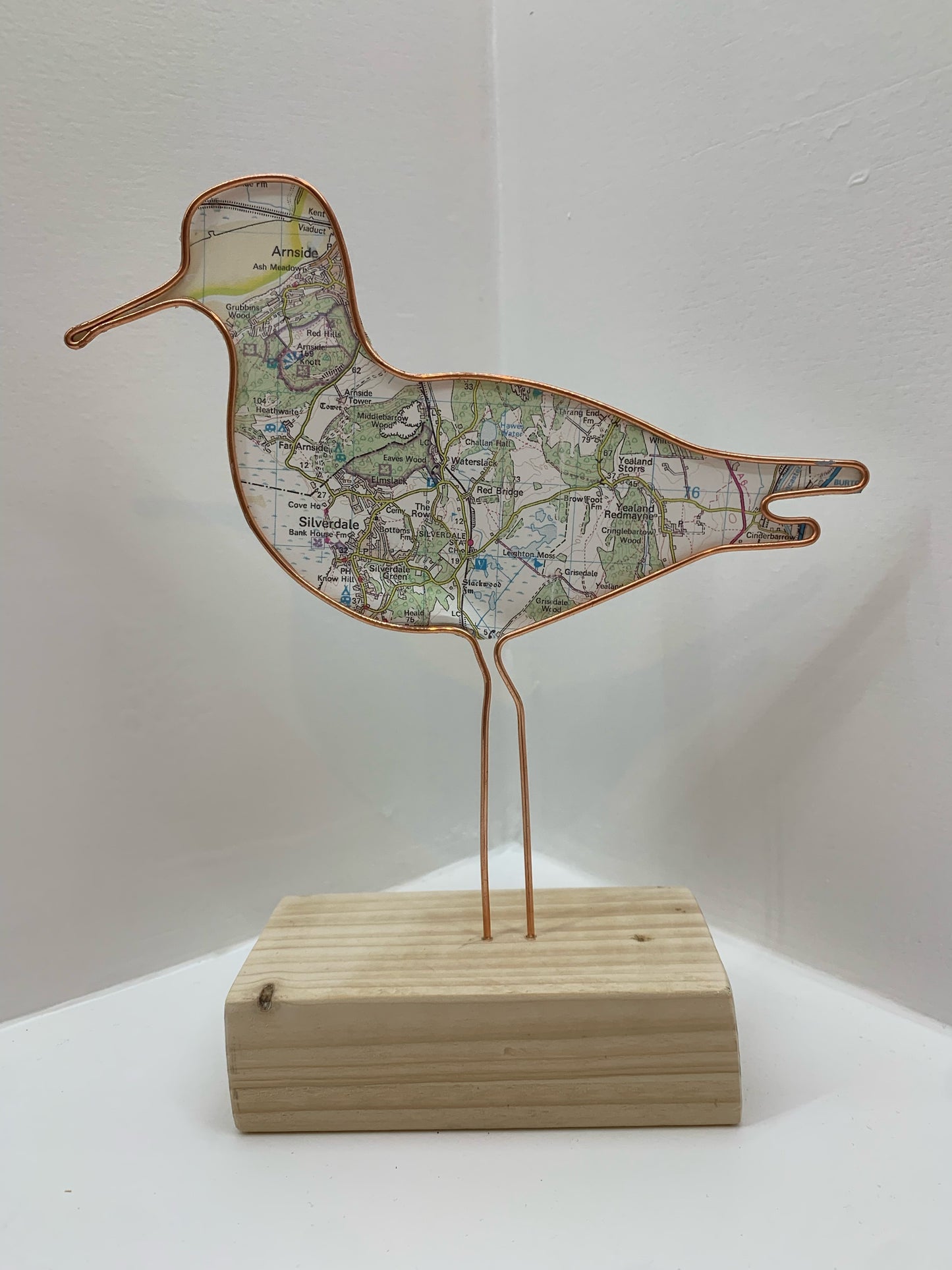 Handmade Wire Sculptures Embellished with Local Maps
