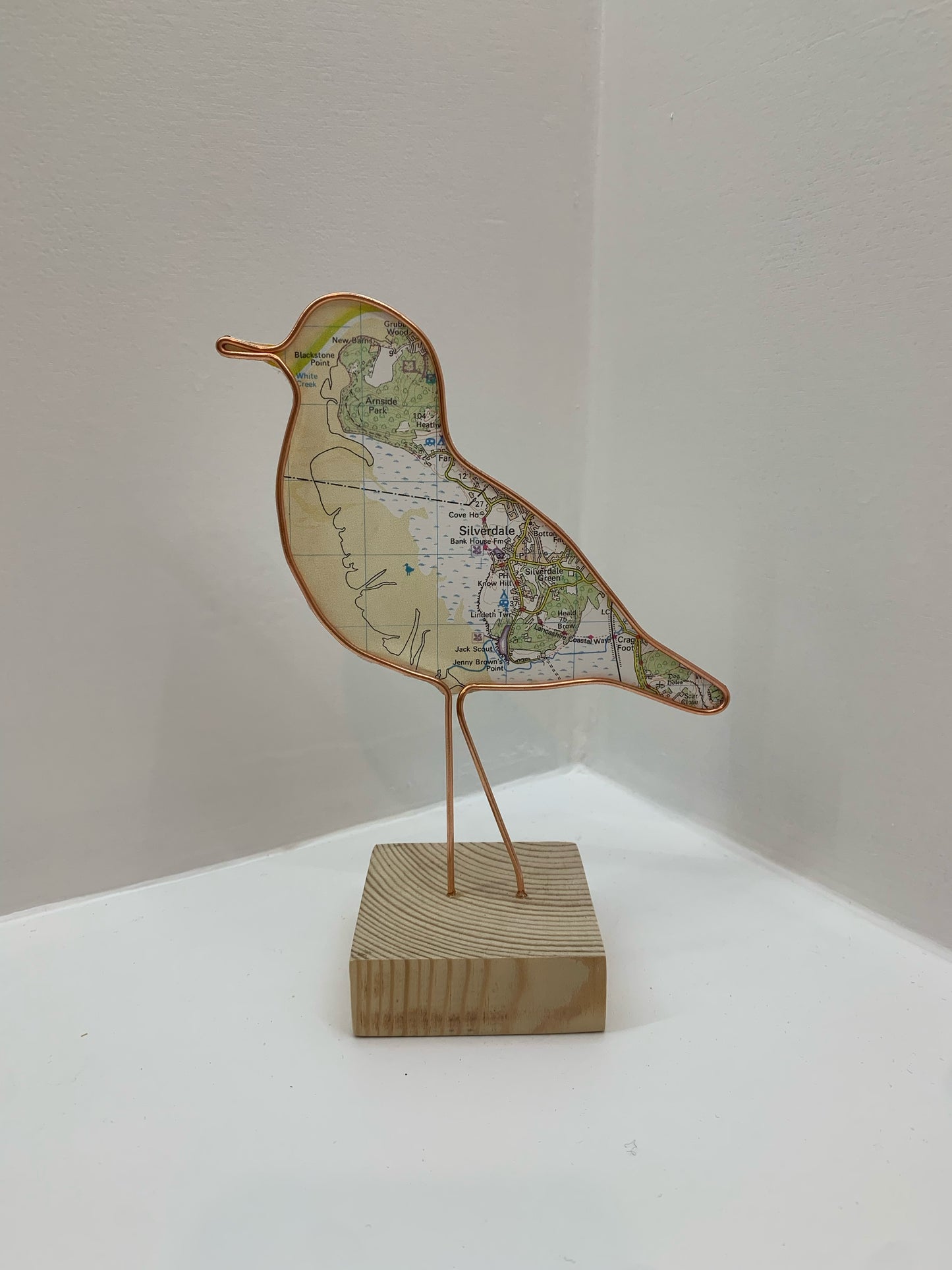 Handmade Wire Sculptures Embellished with Local Maps