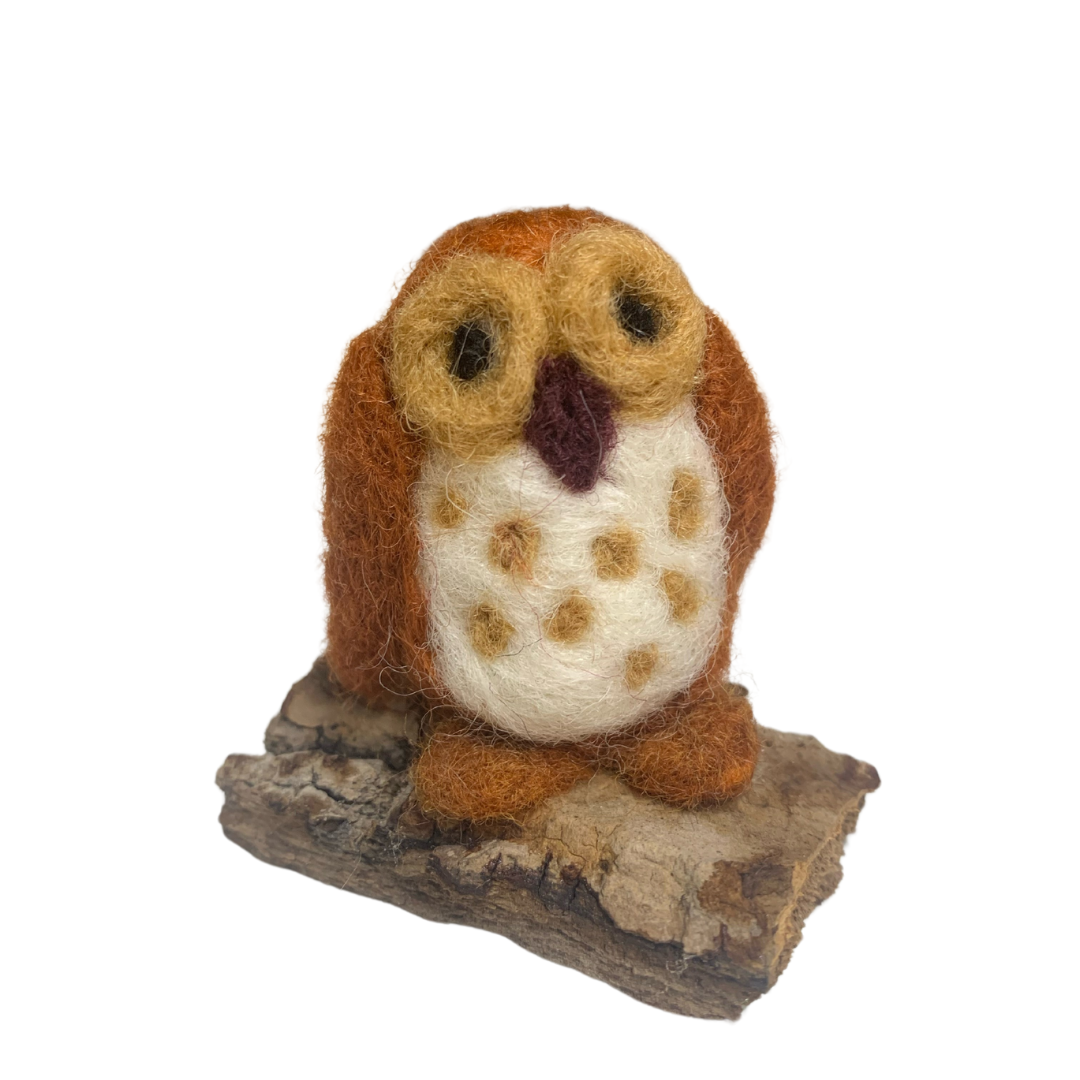 Felted Ornament - Small Owl on Drift Wood