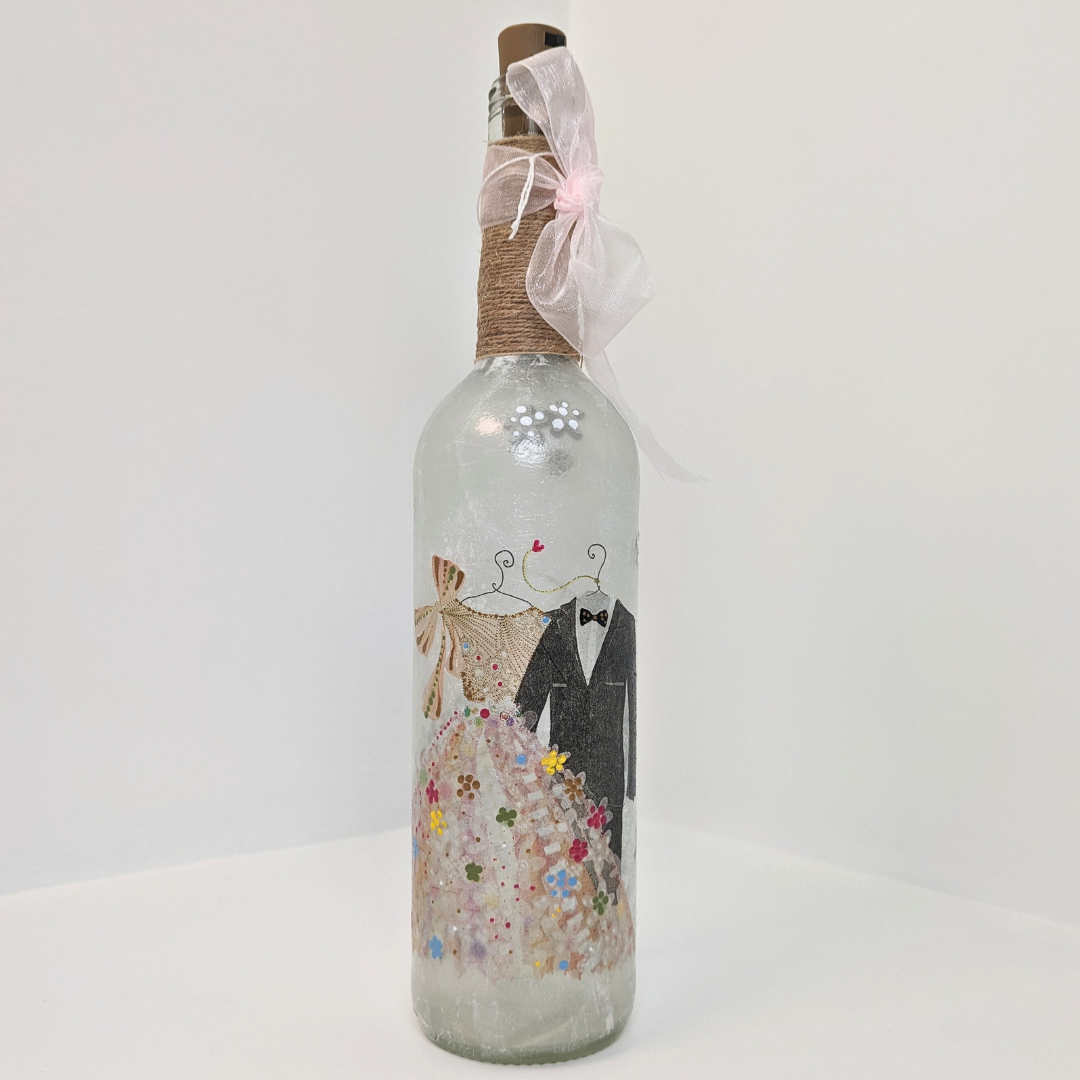 Dress & Bow Tie Decoupage Bottle