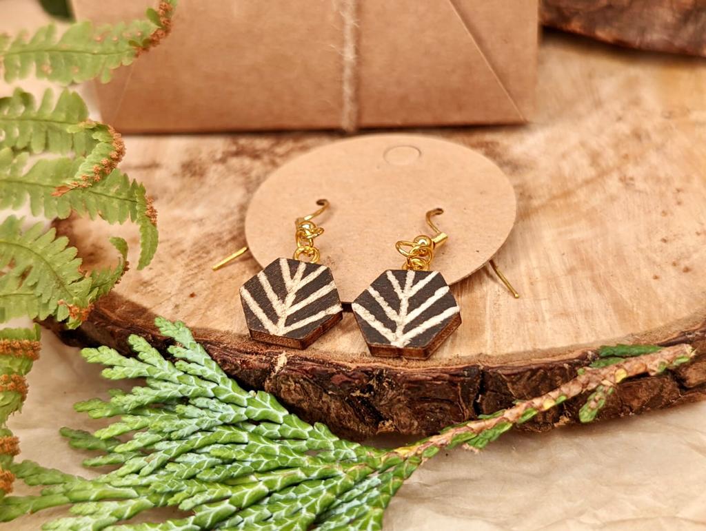Hand Engraved Wooden Earrings
