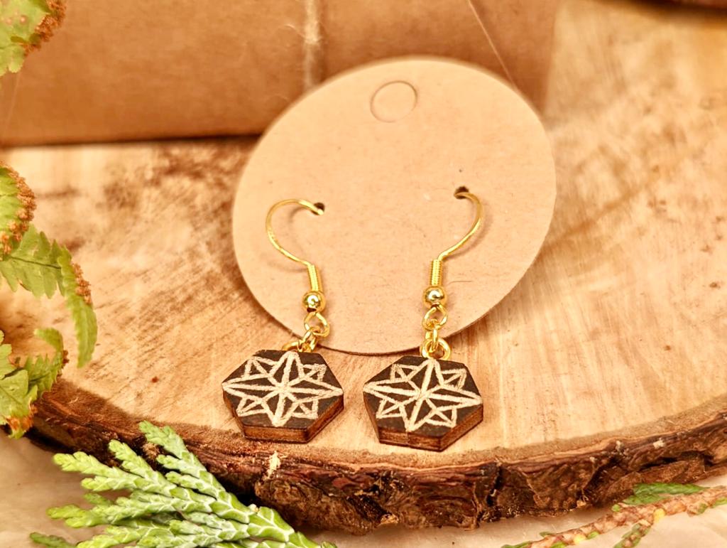 Hand Engraved Wooden Earrings