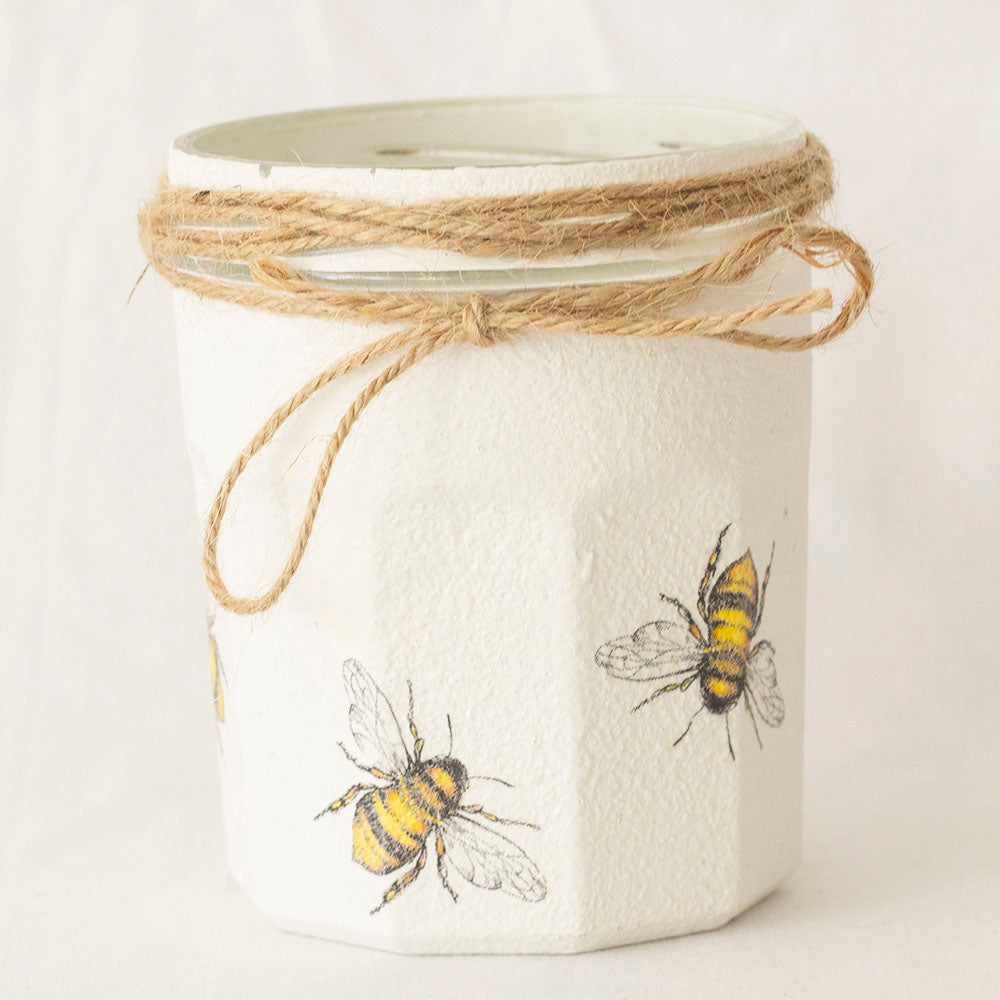 Hand decoupaged glass jars