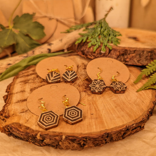 Hand Engraved Wooden Earrings