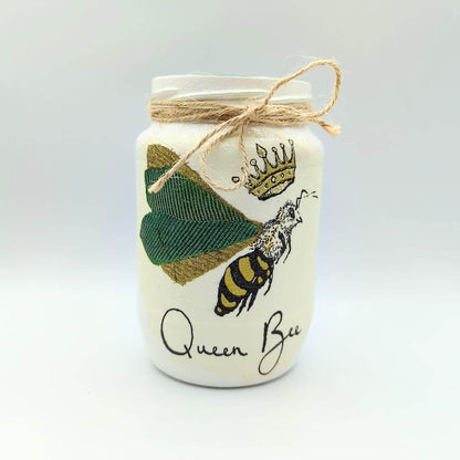 Hand decoupaged glass jars