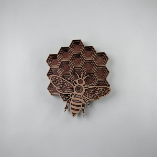 "Honeycomb Bee" Laser-Cut Wooden Wall Art | Martin Burning Shack