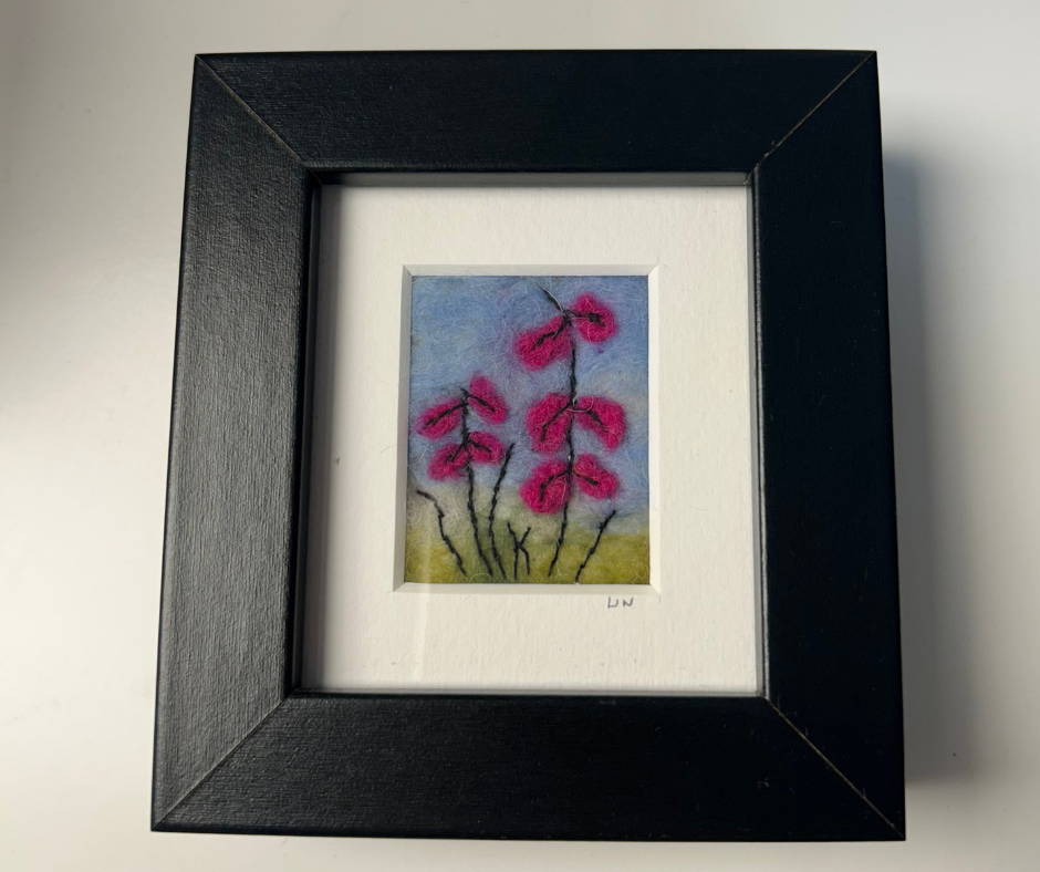Framed Felted Pink Flowers