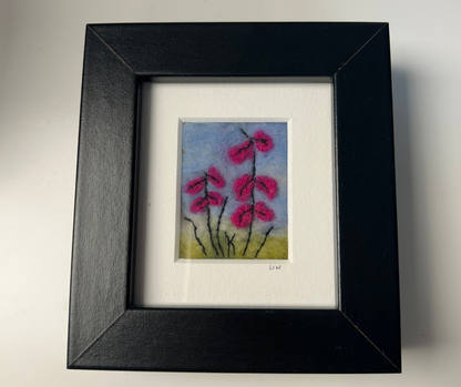 Framed Felted Pink Flowers