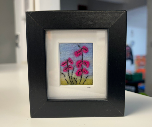 Framed Felted Pink Flowers