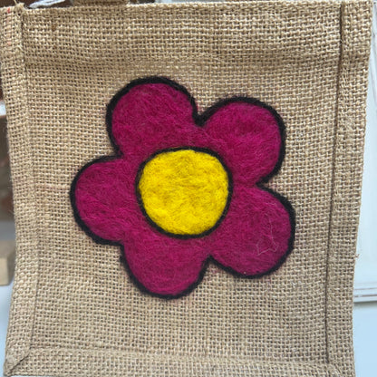 Felted Flower Hessian Bag