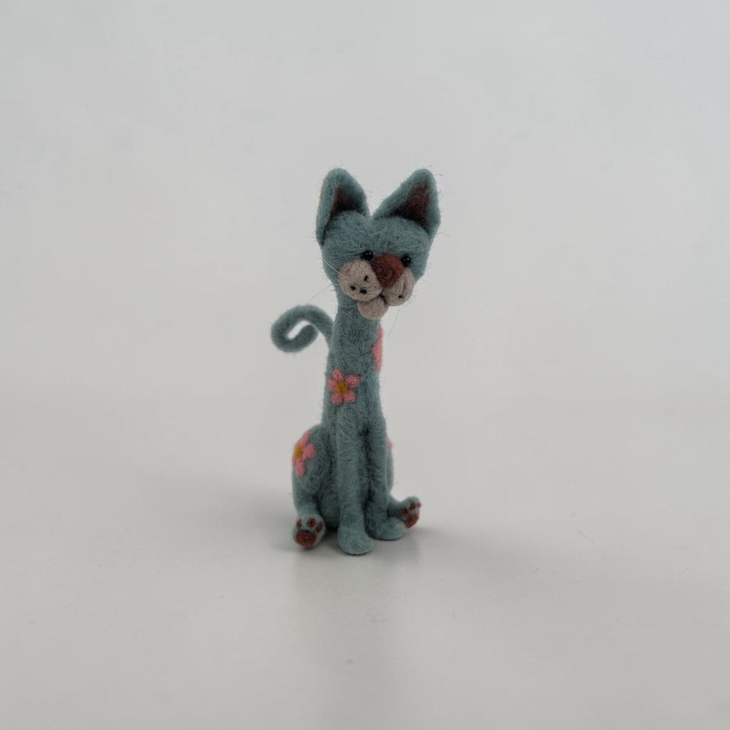 Needle Felted Teal Cat Ornament | Lin Dean