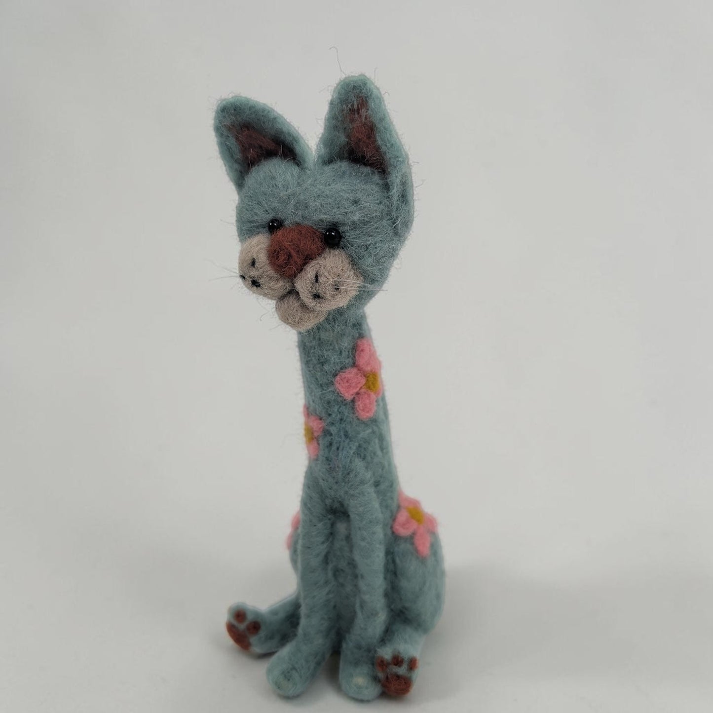 Needle Felted Teal Cat Ornament | Lin Dean