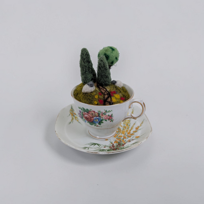 Needle Felt Country Garden in a Teacup Ornament | Lin Dean