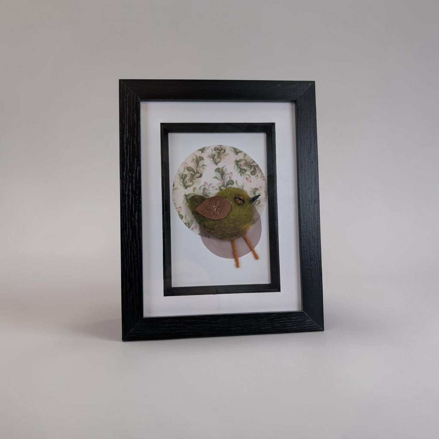 Framed Needle Felted Bird Mixed Media Art | Lin Dean