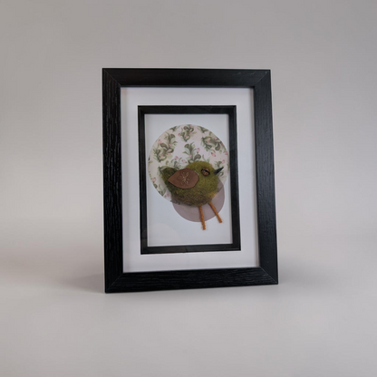 Framed Needle Felted Bird Mixed Media Art | Lin Dean