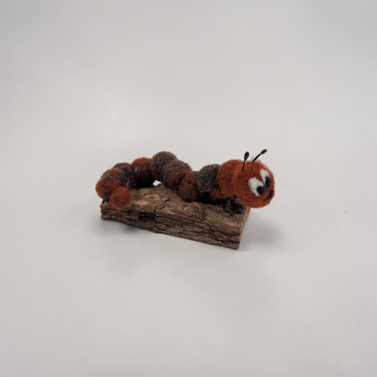 Needle Felted Caterpillar on Bark Ornament | Lin Dean