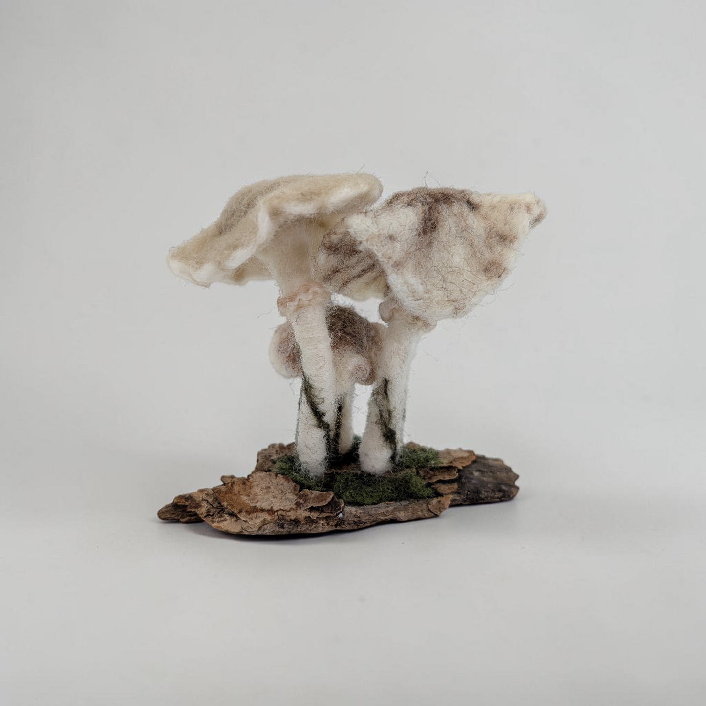 Needle Felted Woodland Mushrooms on Bark Ornament | Lin Dean