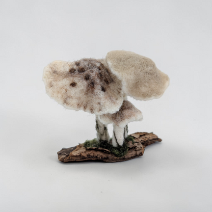 Needle Felted Woodland Mushrooms on Bark Ornament | Lin Dean