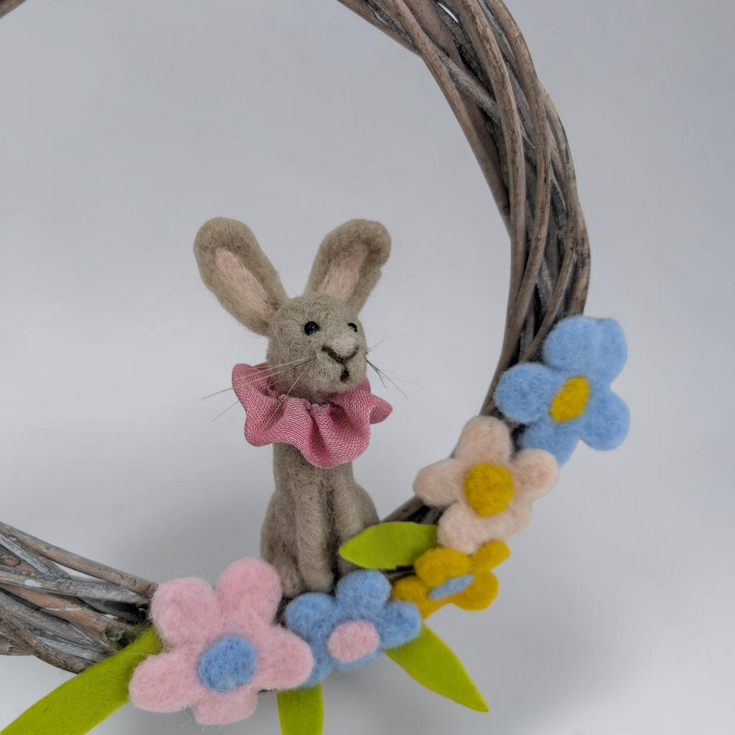 Needle Felted Spring Bunny Willow Wreath | Lin Dean