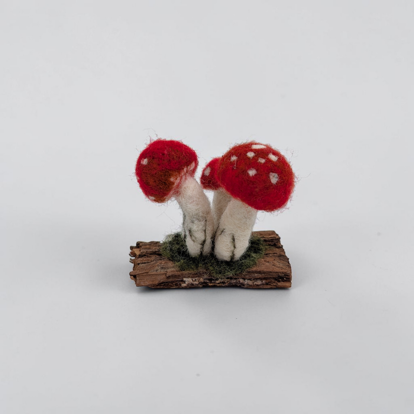 Needle Felted Red Toadstools on Bark Ornament | Lin Dean