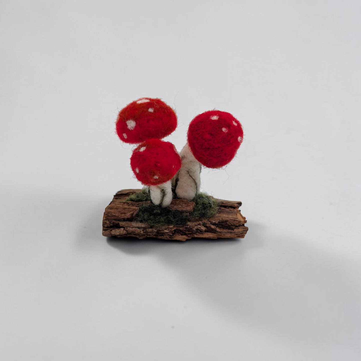 Needle Felted Red Toadstools on Bark Ornament | Lin Dean