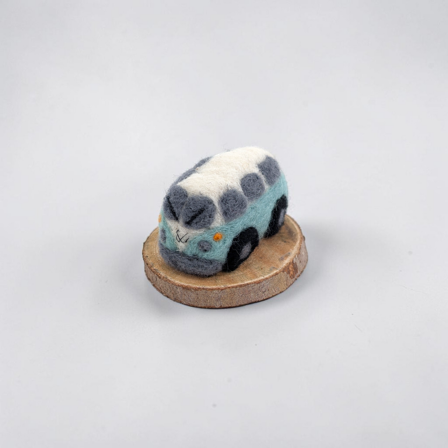 Needle Felted Vintage Camper Bus on Wooden Base | Lin Dean