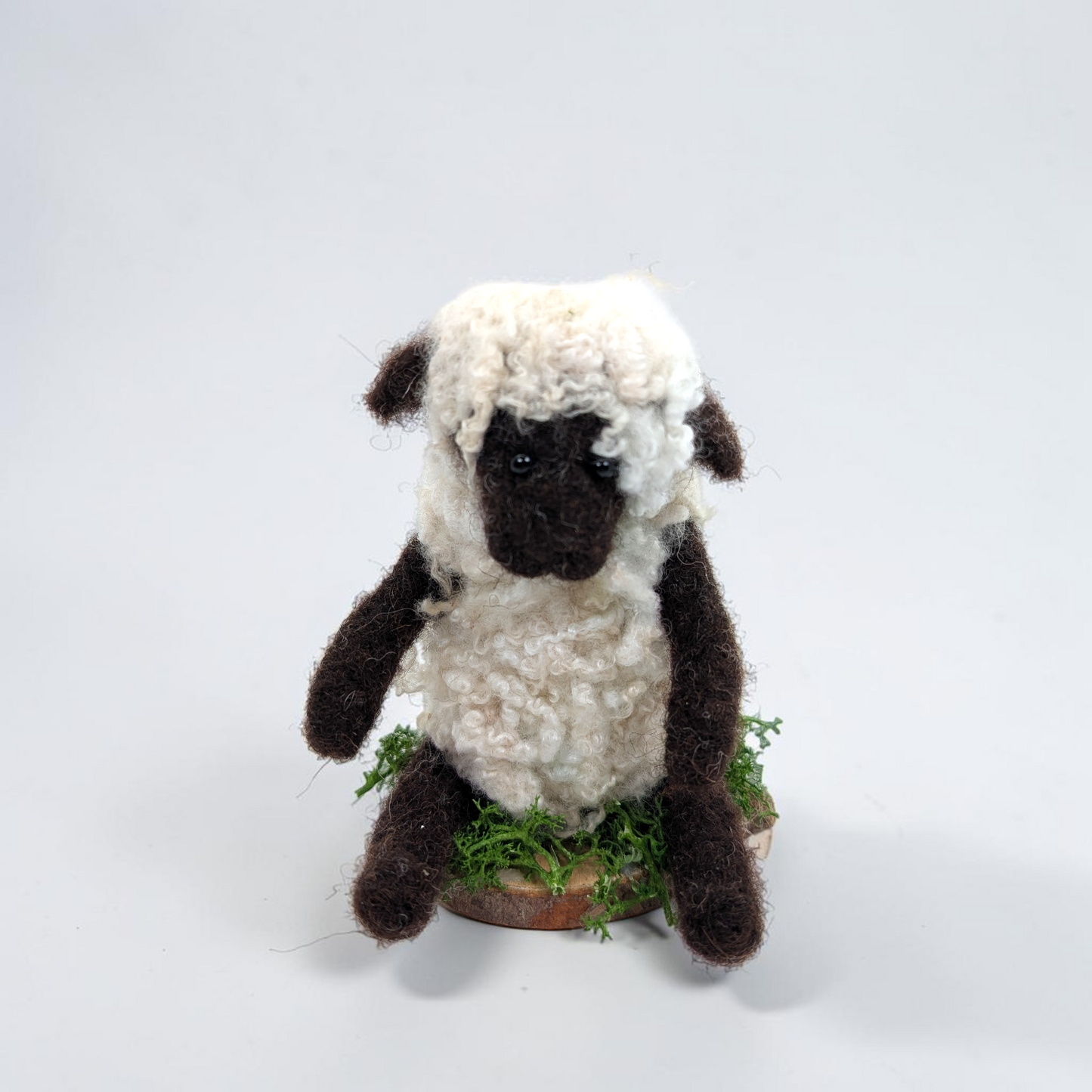 Needle Felted Sitting Sheep on Wooden Base | Lin Dean