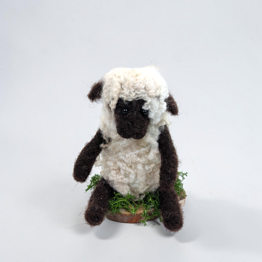 Needle Felted Sitting Sheep on Wooden Base | Lin Dean
