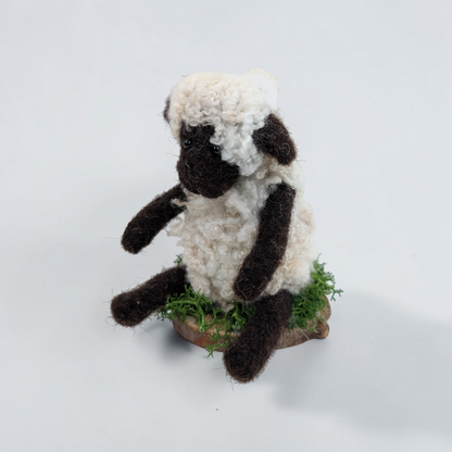 Needle Felted Sitting Sheep on Wooden Base | Lin Dean