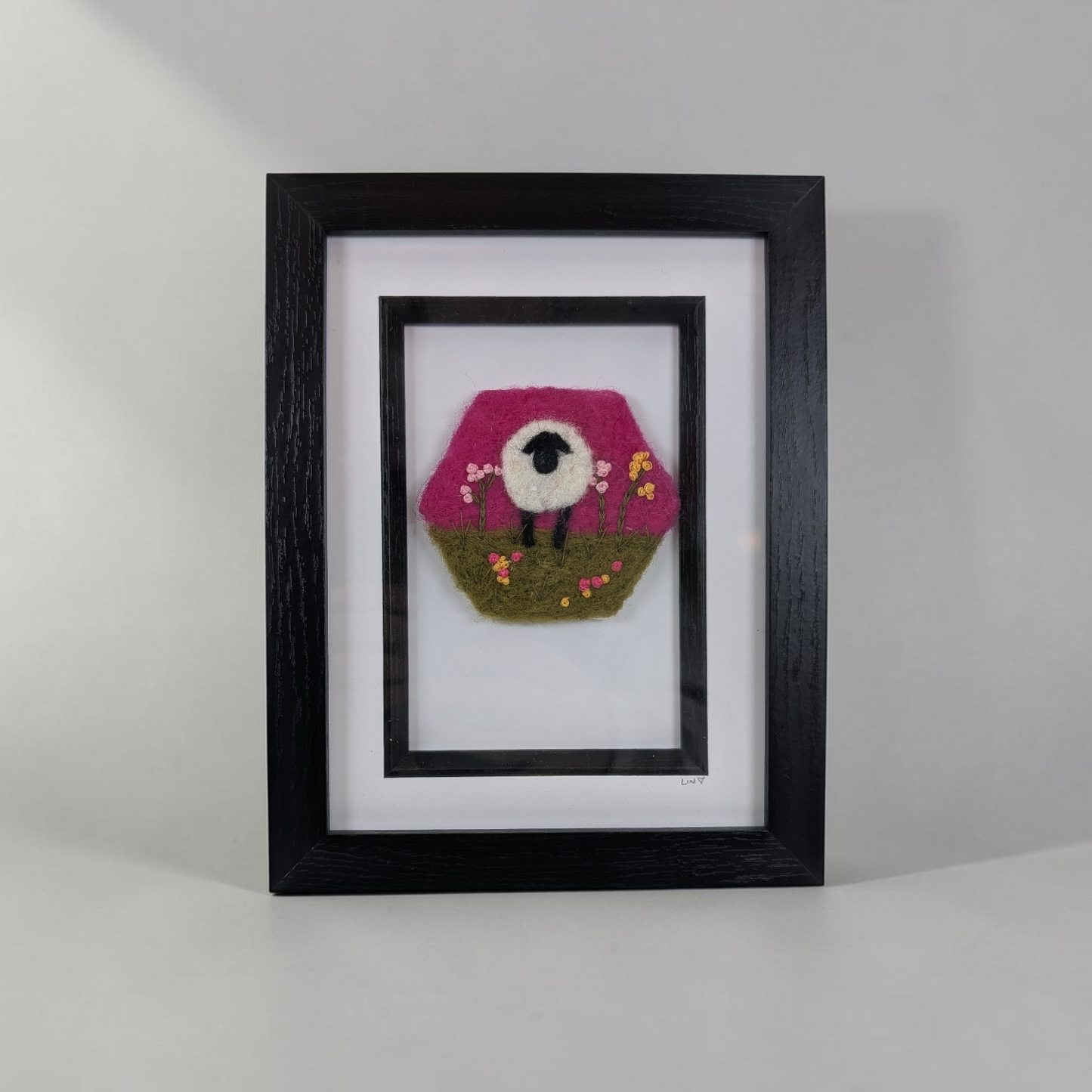 Framed Needle Felted Sheep Meadow Art | Lin Dean