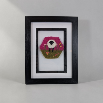 Framed Needle Felted Sheep Meadow Art | Lin Dean