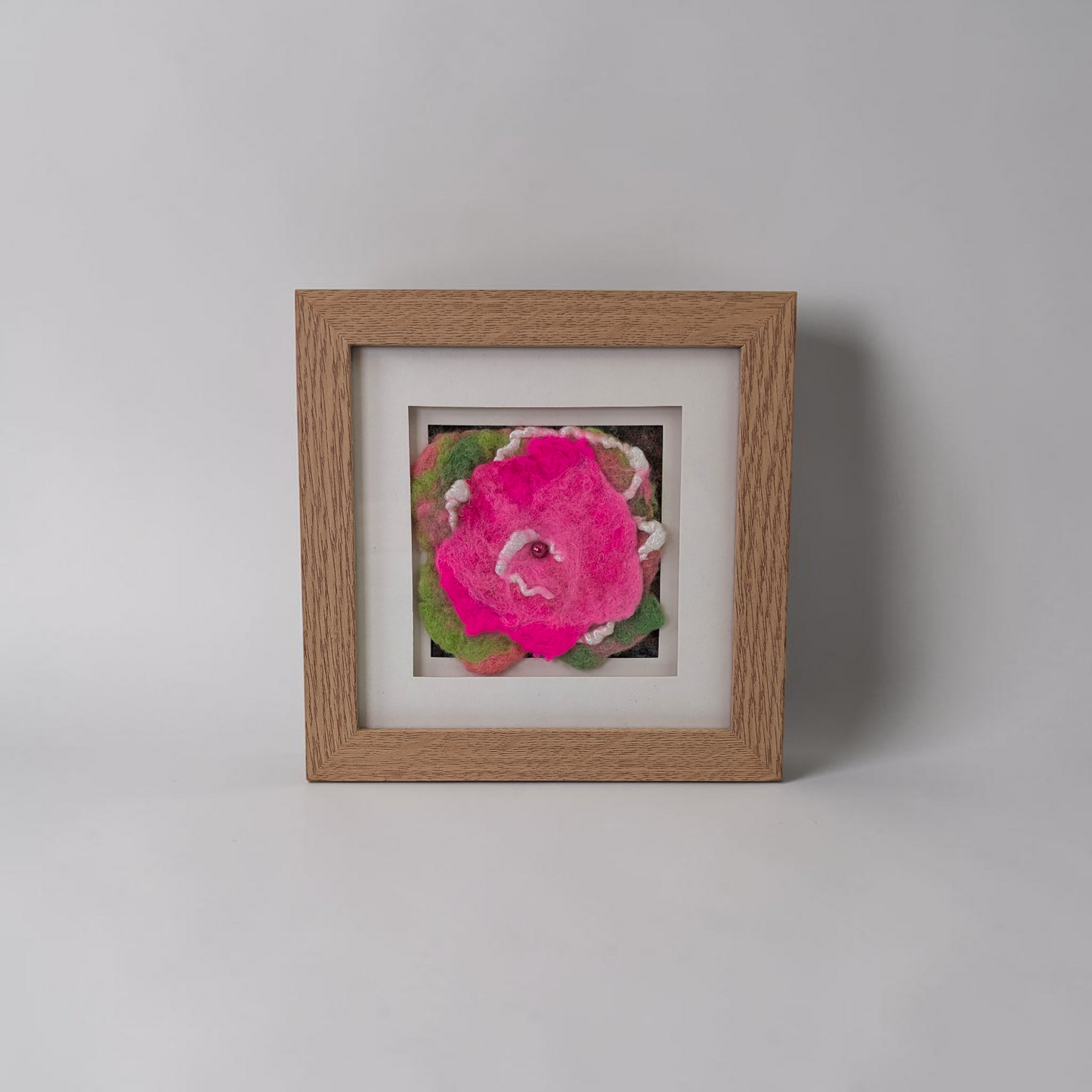 Framed Wet Felted Pink Rose Bloom Art | Baa Baa by Bee Bee