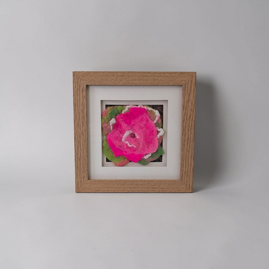 Framed Wet Felted Pink Rose Bloom Art | Baa Baa by Bee Bee