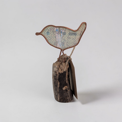 Wire Garden Bird with Vintage Map | Like a Bird out of Wire