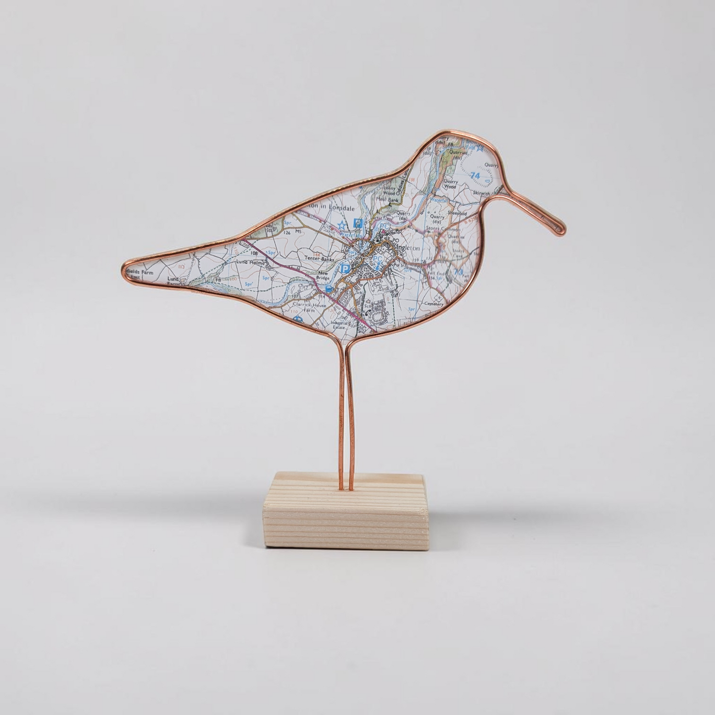 Wire Wading Bird with Vintage Map | Like a Bird out of Wire