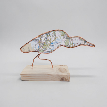 Wire Wading Bird with Vintage Map | Like a Bird out of Wire