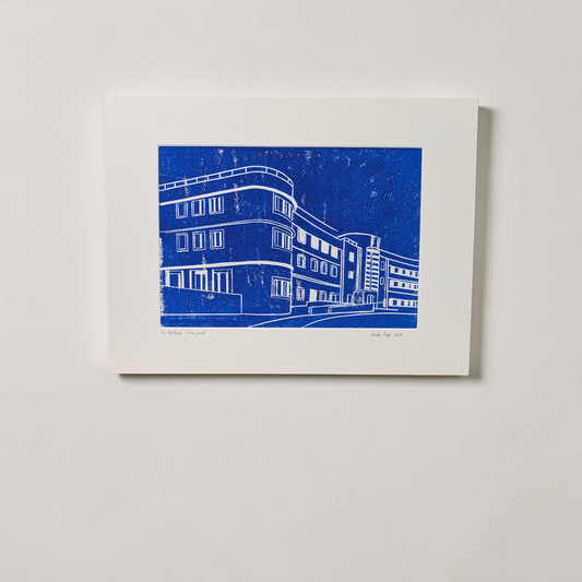 The Midland Hotel Blue Linocut Print | Linda Page