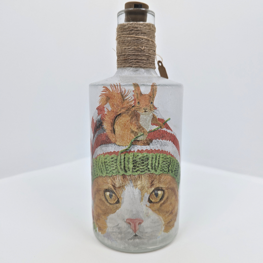 Cat decoupage bottle
