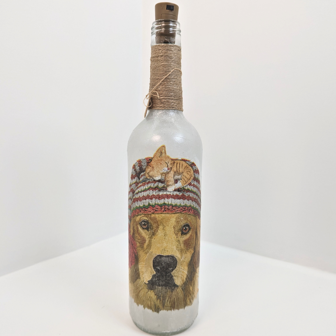 Dog Decoupage Bottle