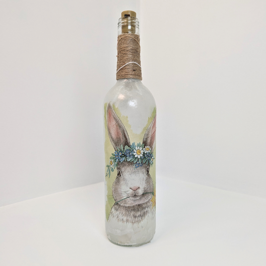 Rabbit Decoupage Bottle