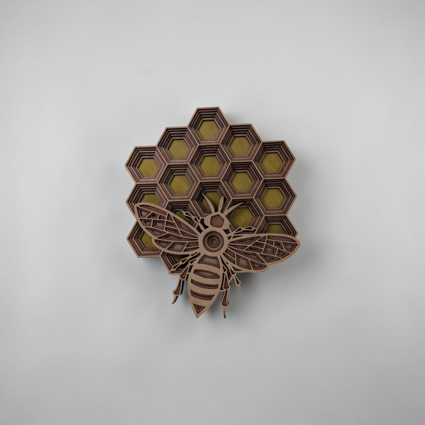 "Golden Honeycomb Bee" Laser-Cut Wooden Wall Art | Martin Burning Shack