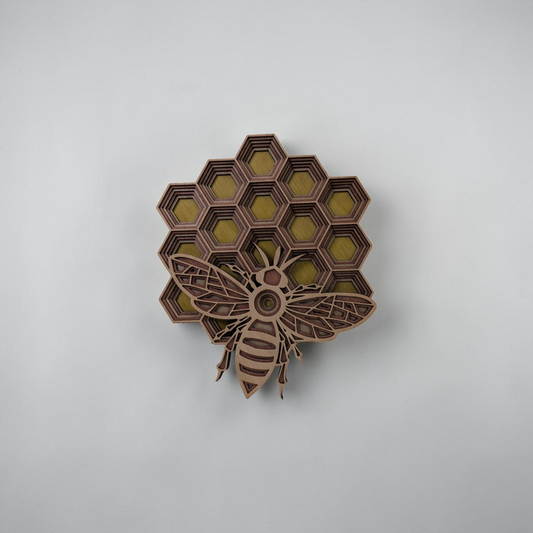 "Golden Honeycomb Bee" Laser-Cut Wooden Wall Art | Martin Burning Shack