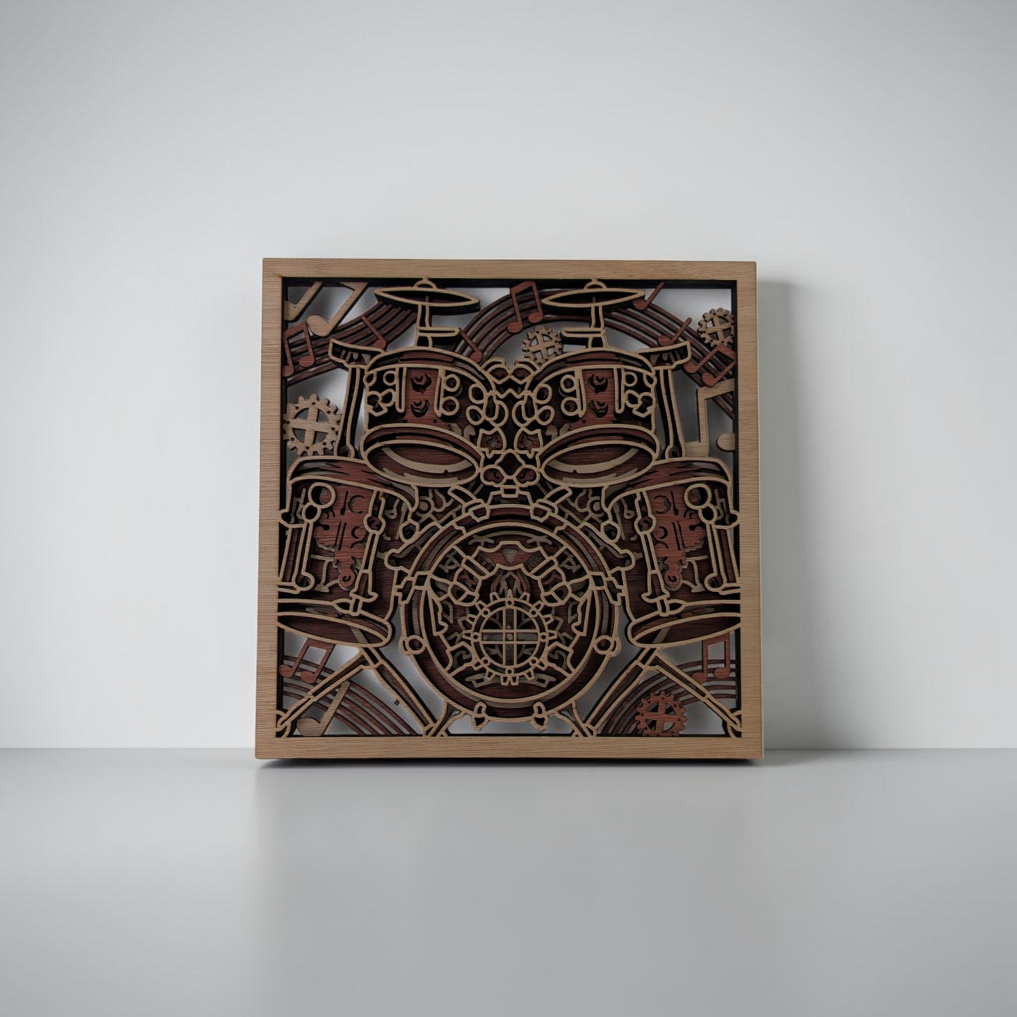 "Drum Kit Mechanica" Laser-Cut Wooden Wall Art | Martin Burning Shack