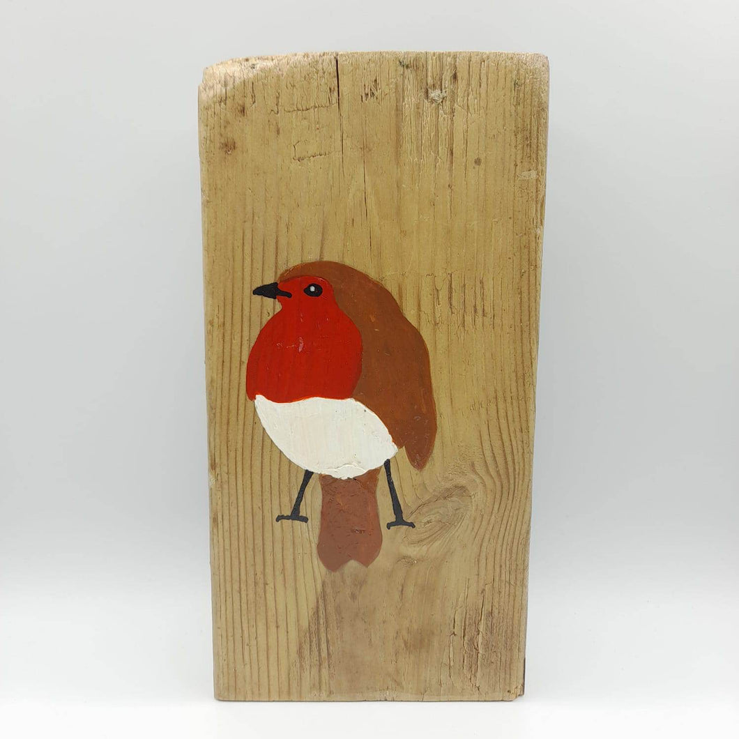 Hand Painted Robin on Driftwood